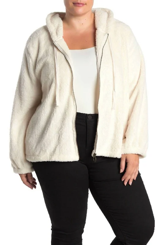 Women's Outerwear for All Weather Conditions Faux Fur Front Zip Ultra Plush Soft Hoodie In Ivory Women's Outerwear for All Weather Conditions Faux Fur Front Zip Ultra Plush Soft Hoodie In Ivory