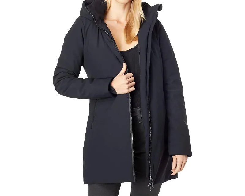 Women's Clothes for All-Day Comfort and Style Women's Lila Full Zip Hooded Stretch Non Baffled All Weather Coat In Black Women's Clothes for All-Day Comfort and Style Women's Lila Full Zip Hooded Stretch Non Baffled All Weather Coat In Black