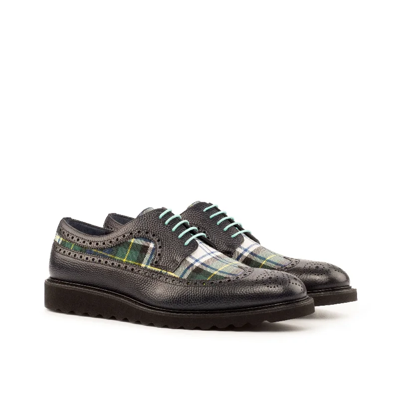 DapperFam Zephyr in Tartan / Cobalt Blue / Black Men's Sartorial & Italian Patent Leather Longwing Blucher