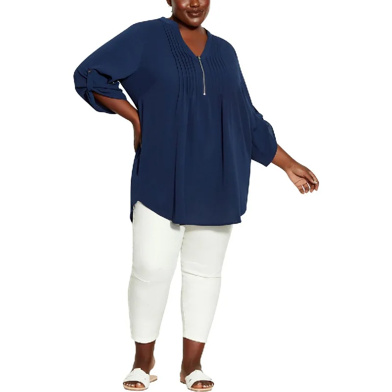 Women's Trendy Clothes Plus Piperly Plain Womens Zip Front Long Tunic Top