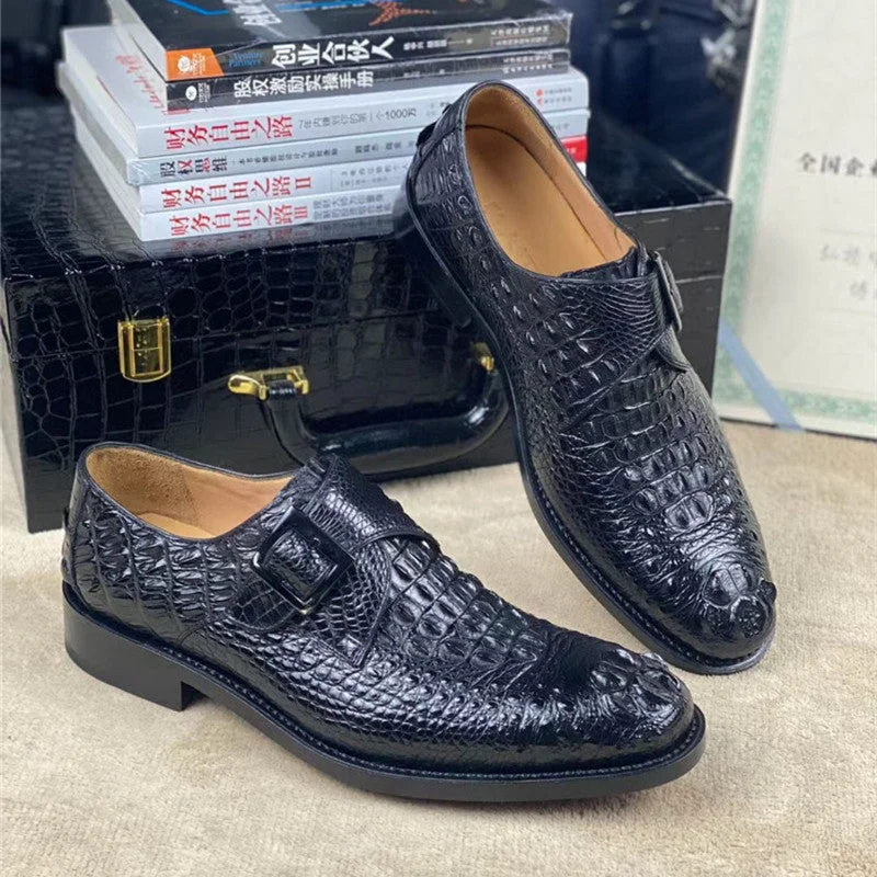 Men's Handcraft Authentic Exotic Crocodile Skin Round Toe Casual Loafers