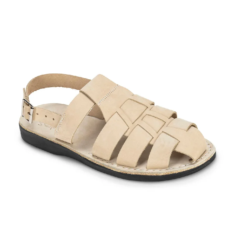 Michael - Closed Toe Leather Fisherman Sandal | White Nubuck