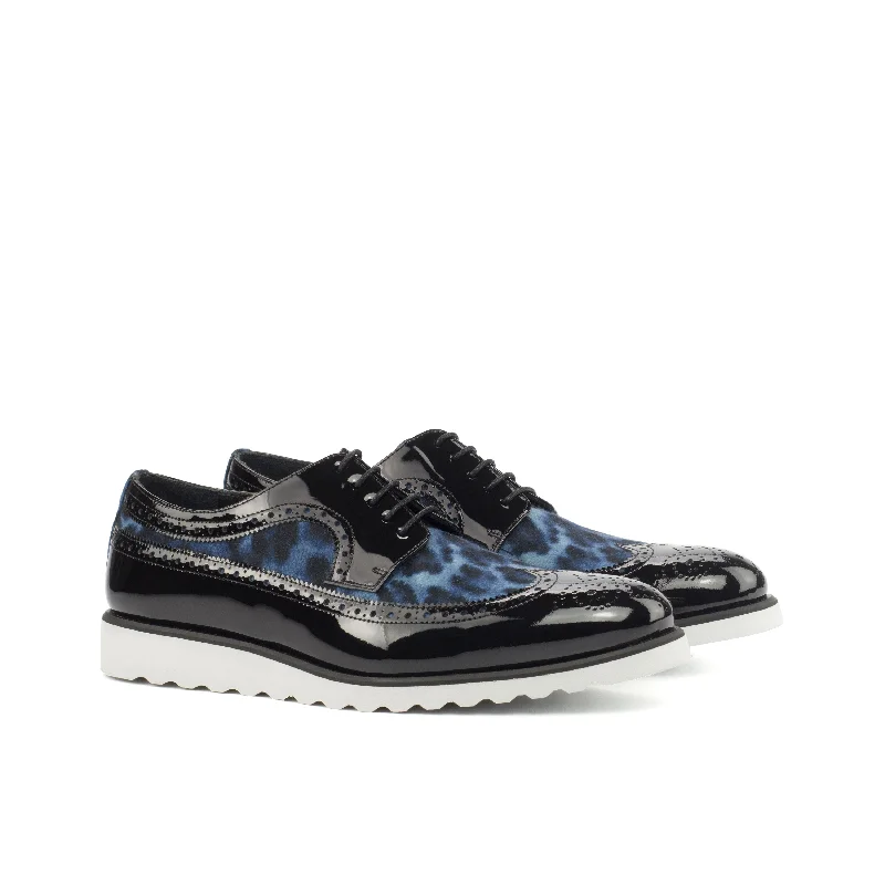 DapperFam Zephyr in Leopard / Black Men's Sartorial & Italian Patent Leather Longwing Blucher