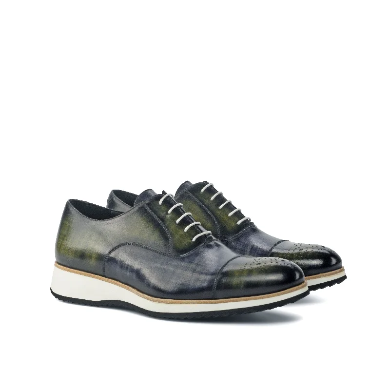 DapperFam Rafael in Grey / Khaki Men's Hand-Painted Patina Oxford