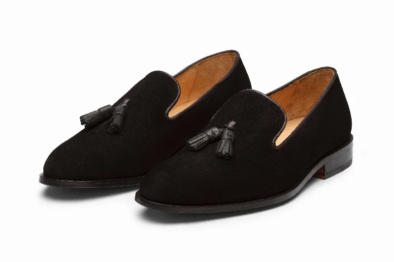 Tassel Loafers - Black Suede