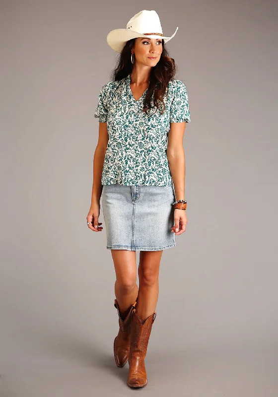 Clothing Sales Stetson Womens Floral Print Jade 100% Rayon S/S Blouse