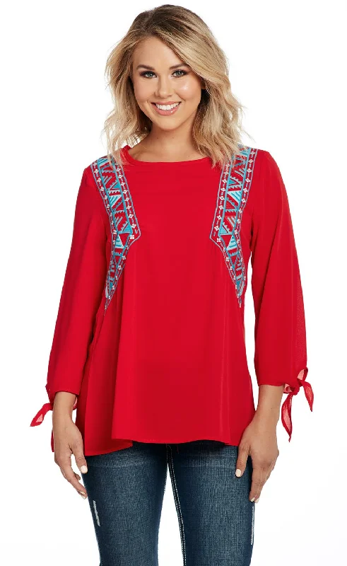 Women's Transitional Garments Cowgirl Up Womens Red Polyester Embroidered Top Tunic S/S Women's Transitional Garments Cowgirl Up Womens Red Polyester Embroidered Top Tunic S/S