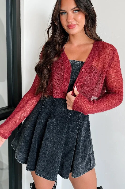 Women's Functional Apparel For Outdoor Activities Felicity Open Knit Crop Cardigan (Wine) Women's Functional Apparel For Outdoor Activities Felicity Open Knit Crop Cardigan (Wine)