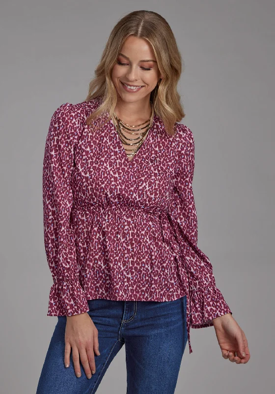 Online Clothing Boutiques Roper Womens 2134 Leopard Red Multi 100% Polyester V-Neck L/S Blouse Online Clothing Boutiques Roper Womens 2134 Leopard Red Multi 100% Polyester V-Neck L/S Blouse