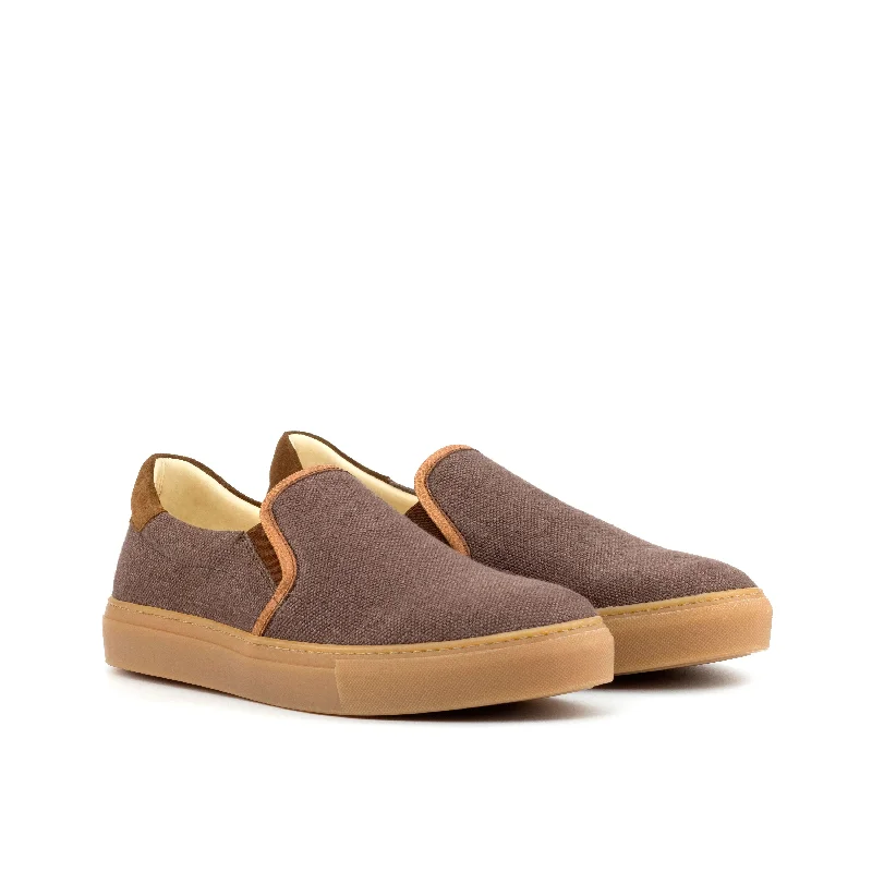 DapperFam Versado in Brown / Med Brown Men's Linen & Lux Suede Slip On