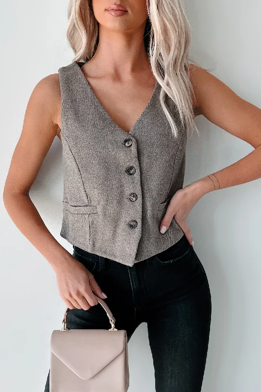 Plus Size Women's Fashion and Clothing Gentleman's Agreement Herringbone Vest Top (Brown) Plus Size Women's Fashion and Clothing Gentleman's Agreement Herringbone Vest Top (Brown)