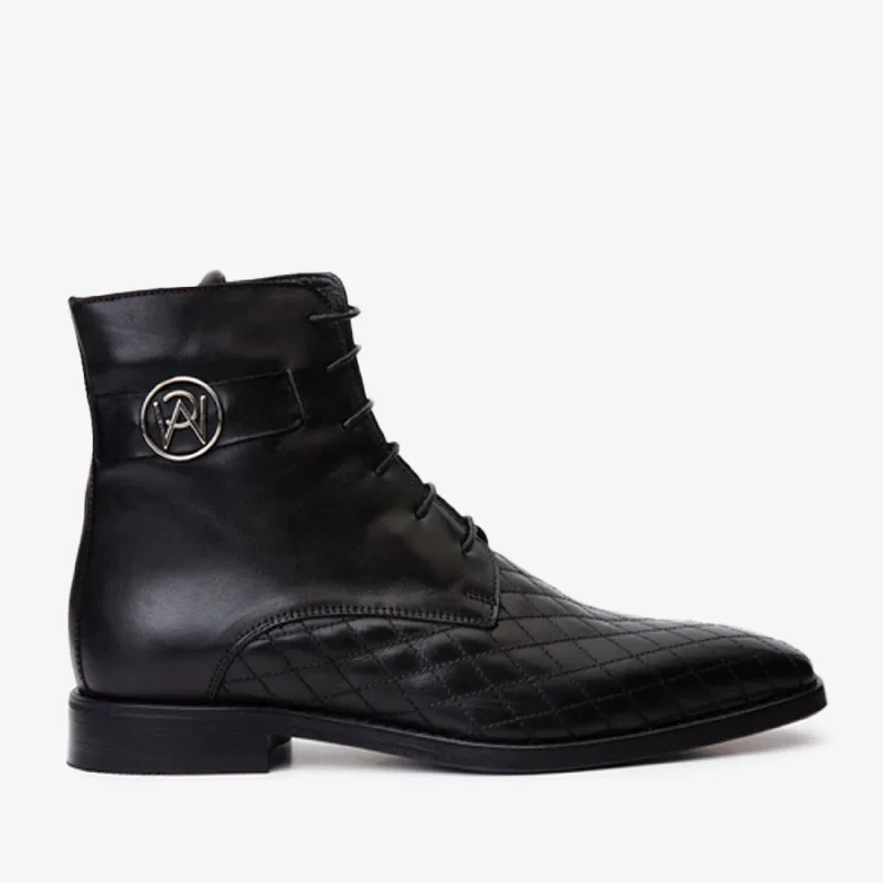 Men's Versatile Shoes The Zeus Black Leather Lace-Up Men Boot with a Zipper