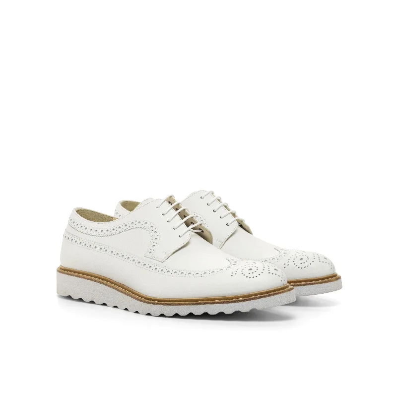 DapperFam Zephyr in White Men's Italian Leather Longwing Blucher