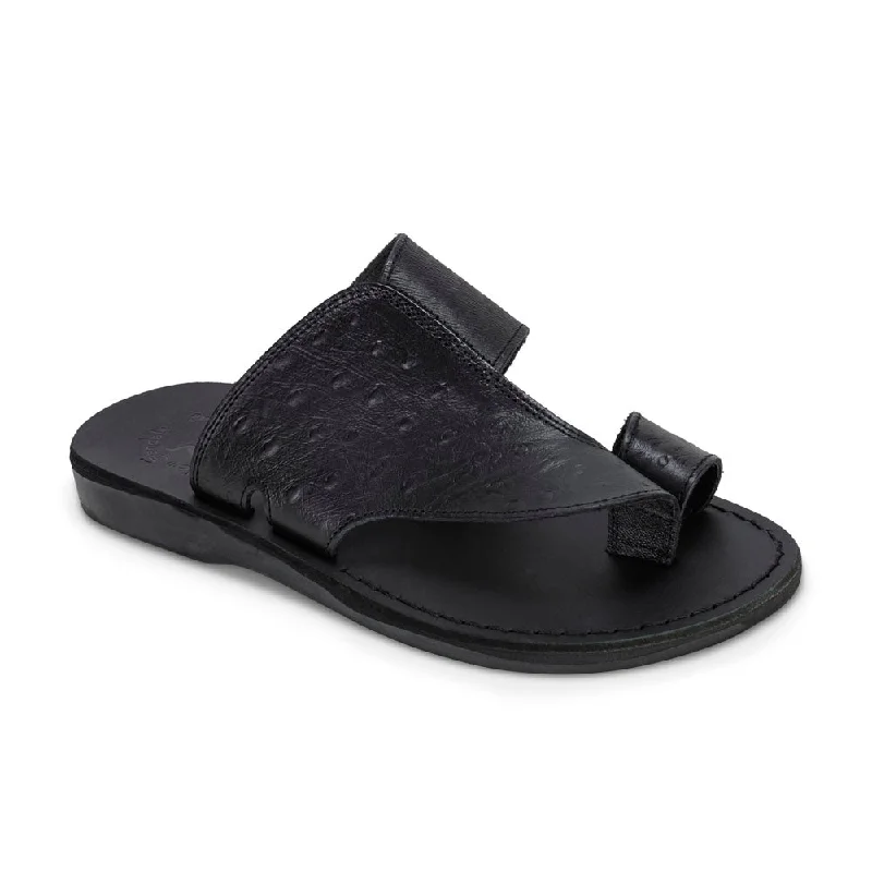 Peter LE - Leather Toe Strap Sandal | Black Ostrich