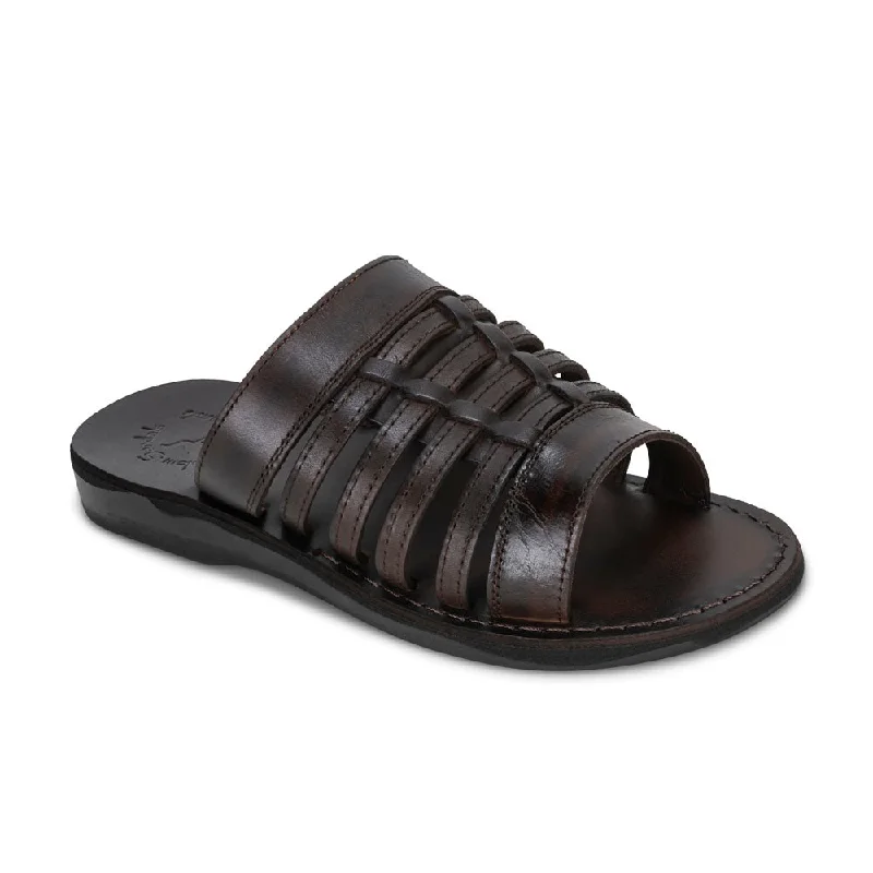 Adam - Caged Leather Slide Sandal | Brown