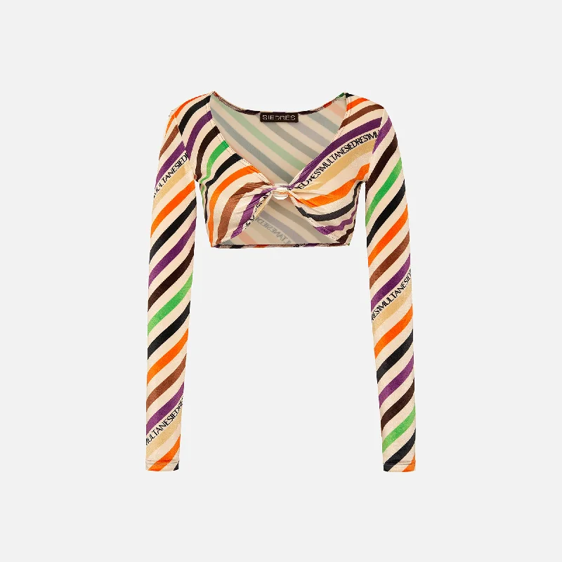 Women's Clothing Apparel Sets Siedres Logan Diagonal Striped Long Sleeve Crop Top - Multi Women's Clothing Apparel Sets Siedres Logan Diagonal Striped Long Sleeve Crop Top - Multi