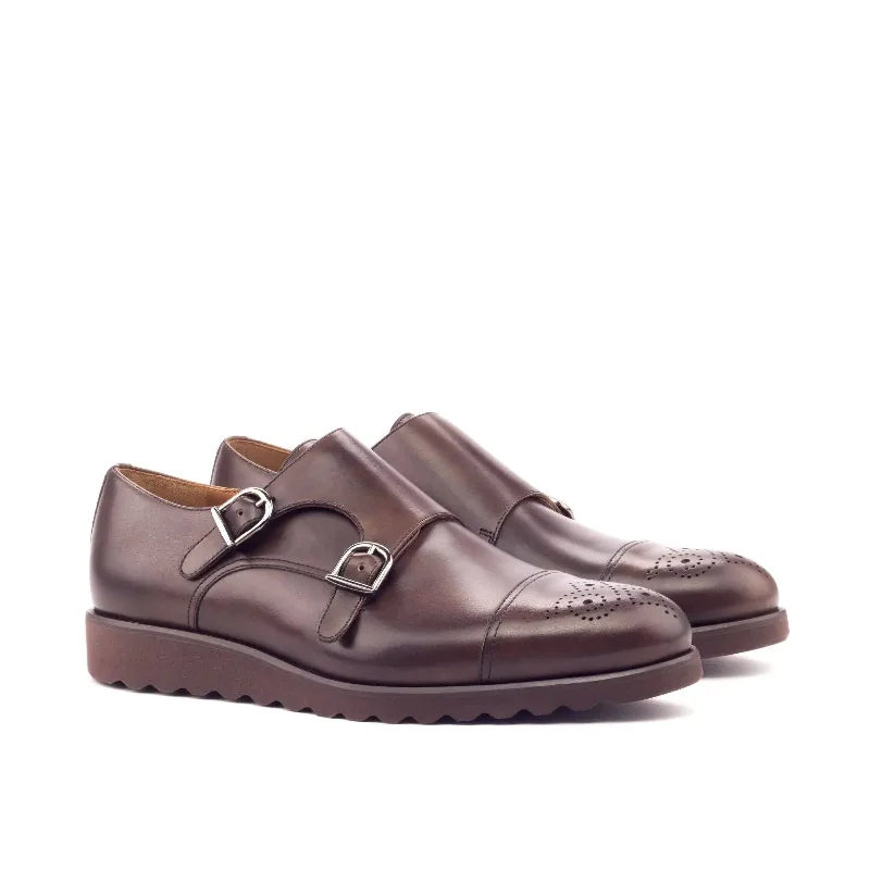 DapperFam Monaco in Dark Brown Men's Italian Leather Double Monk