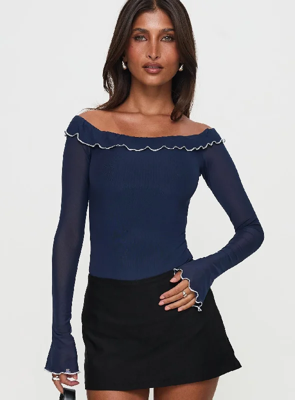 Trendy Street Style Arsema Off The Shoulder Bodysuit Navy