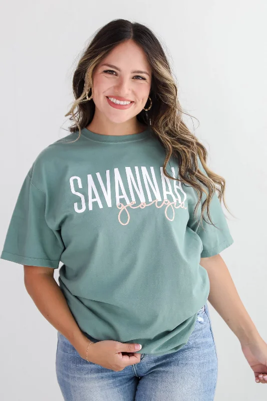 Women's Stylish Professional Garments Seafoam Savannah Georgia Script Tee