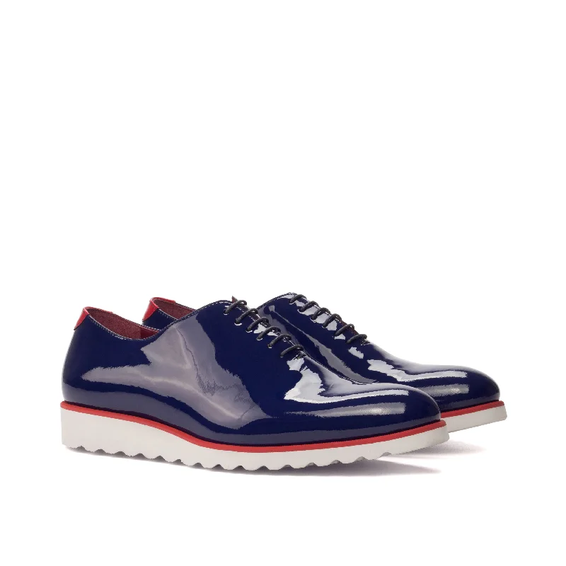 DapperFam Giuliano in Cobalt Blue / Red Men's Italian Suede & Italian Patent Leather Whole Cut