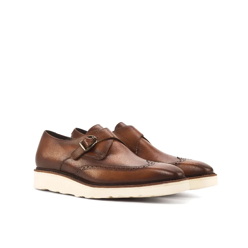 DapperFam Brenno in Med Brown Men's Italian Leather Single Monk