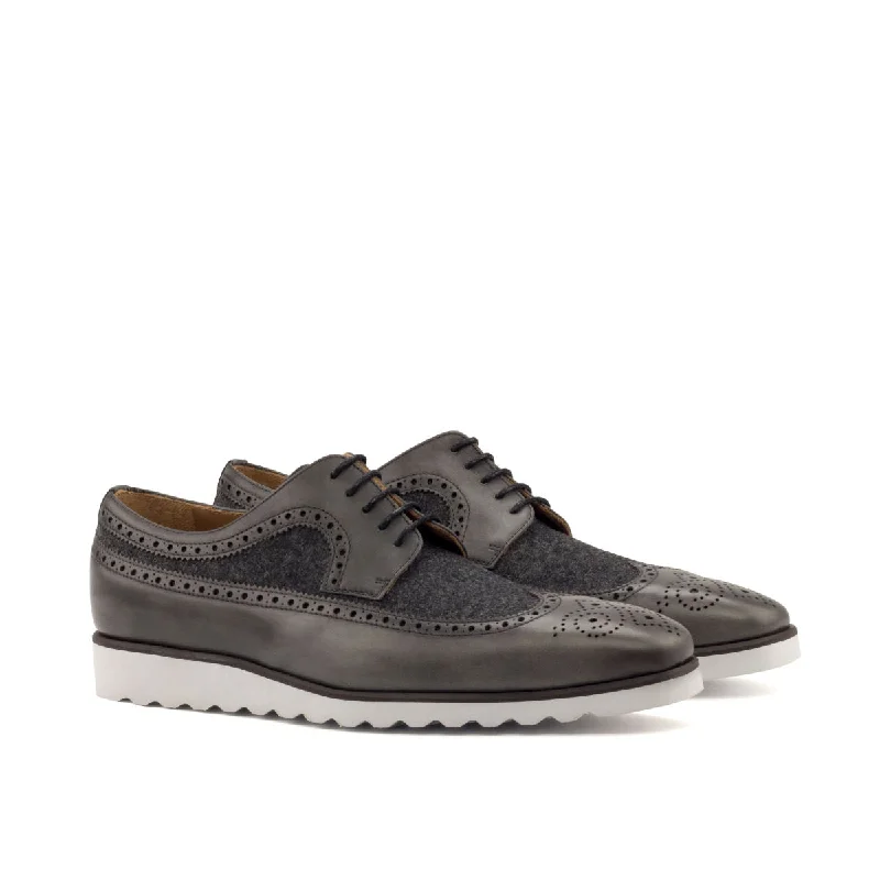 DapperFam Zephyr in Dark Grey Men's Flannel & Italian Leather Longwing Blucher