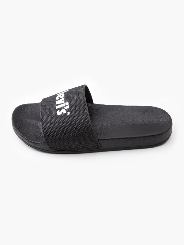 Men's Black Logo Printed Slides