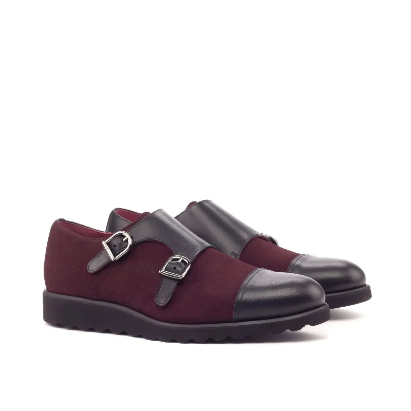 DapperFam Monaco in Burgundy / Black Men's Lux Suede & Italian Leather Double Monk