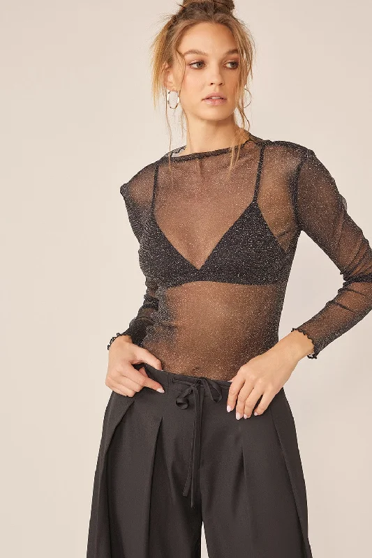 Casual Fashion for Women Hot Girl Idem Ditto Sparkling Sheer Glitter Long Sleeve Top Casual Fashion for Women Hot Girl Idem Ditto Sparkling Sheer Glitter Long Sleeve Top