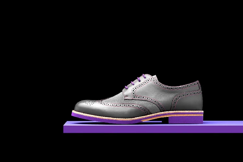 Mens Grey & Purple Leather Wingtip Dress Shoes