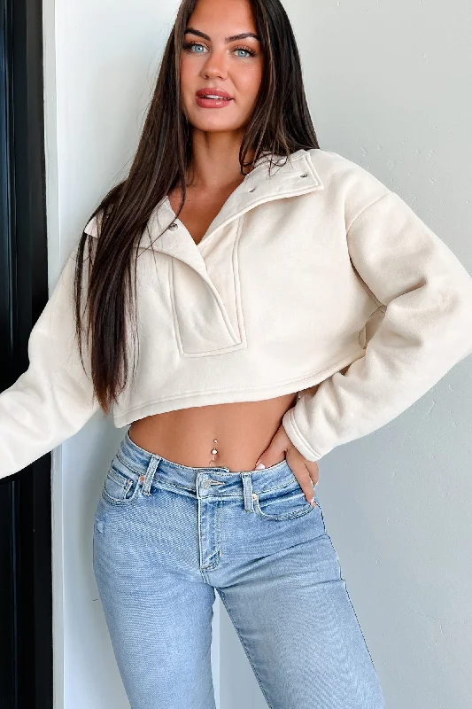 Women's Casual Apparel For Weekends Go-Getter Attitude Cropped Snap-Button Pullover (Cream) Women's Casual Apparel For Weekends Go-Getter Attitude Cropped Snap-Button Pullover (Cream)