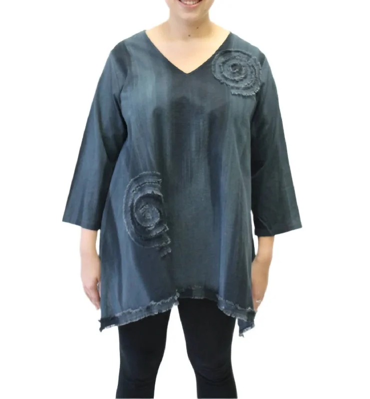 Flash Sales Today Hand Painted Cotton Fringe Swirl Tunic In Graphite