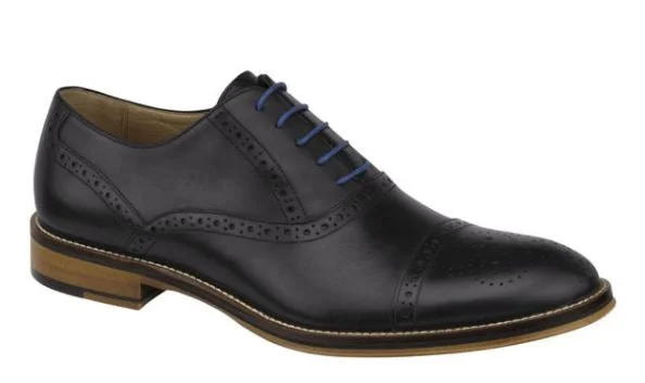 JOHNSTON & MURPHY MEN'S CONARD CAP TOE  BLACK CALFSKIN 8681