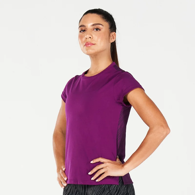 High-Quality Women's Fashion Dresses Core Wild Print Back Tee - Dark Purple