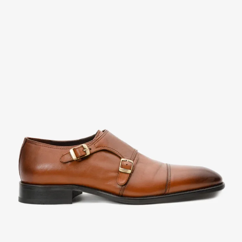 The Essen Brown Cap Toe Double Monk Strap Men Shoe