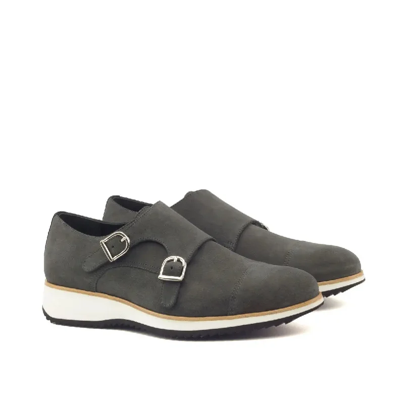 DapperFam Monaco in Grey / Black Men's Lux Suede Double Monk