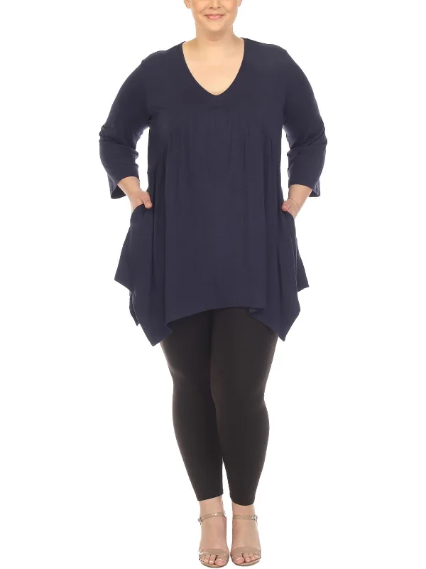 Elegant Women's Attire Plus Womens Sharkbite Hem V-Neck Tunic Top