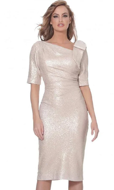 Urban Sophistication Jovani - Asymmetric Neck Knee Length Fitted Dress 03641SC - 1 pc Light Gold In Size 4 Available Urban Sophistication Jovani - Asymmetric Neck Knee Length Fitted Dress 03641SC - 1 pc Light Gold In Size 4 Available