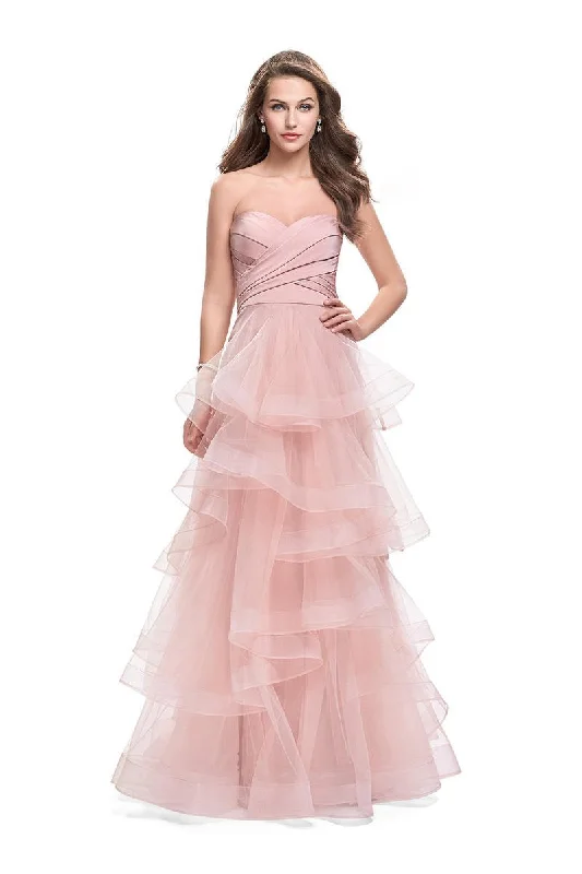 Street Chic Discounts La Femme - 25430 Strapless Strappy Layered Tulle Dress