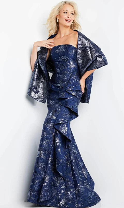 Flash Discount Jovani 08685 - Straight Across Trumpet Dress with Shawl