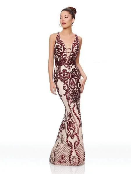 Vintage-Modern Style Offers Clarisse - Sequined Deep V-neck Mermaid Dress 3797