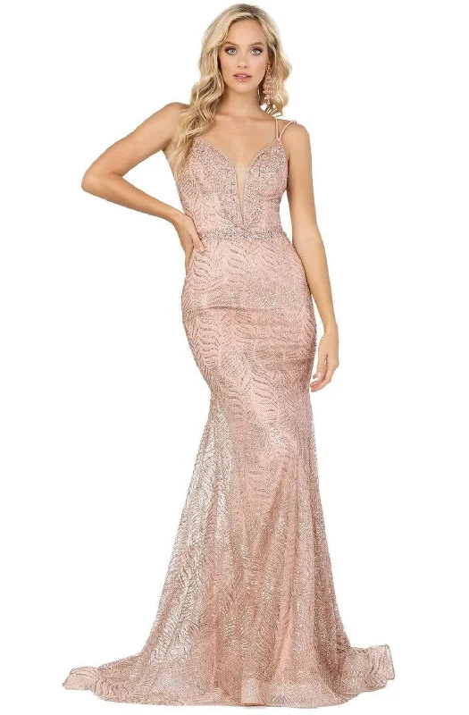 Season Sale Dancing Queen - 4007 Embellished Deep V-neck Trumpet Dress