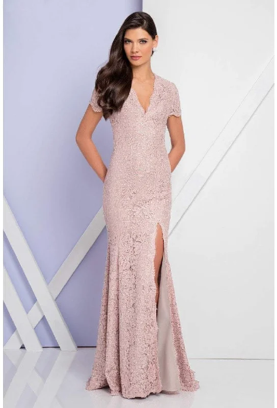 Trendy And Individual Women's Fashion Terani Couture V Neck Long Sheath Lace Dress 1721M4317 - 1 pc Blush Silver In Size 12 Available Trendy And Individual Women's Fashion Terani Couture V Neck Long Sheath Lace Dress 1721M4317 - 1 pc Blush Silver In Size 12 Available