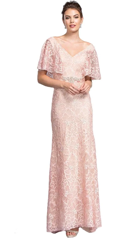 Vintage Inspired Fashion Sale Trevi Collection - Lace Wide V-neck Mother of Bride Dress