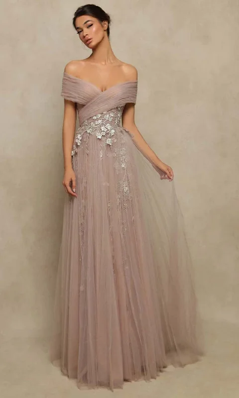 Cottagecore Rustic Charm Style Tarik Ediz - 98079 Off-Shoulder Plus Size Prom Embroidered Dress Cottagecore Rustic Charm Style Tarik Ediz - 98079 Off-Shoulder Plus Size Prom Embroidered Dress