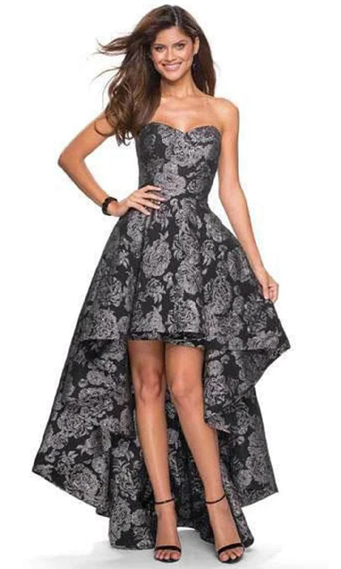 Exquisite Craftsmanship La Femme - Sweetheart Jacquard High Low Dress 27468SC - 1 pc Black/Silver In Size 2 Available