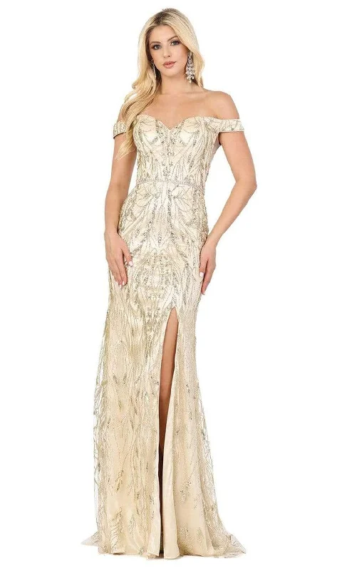 Casual Chic Dancing Queen - 2902 Embellished Off-Shoulder Trumpet Dress