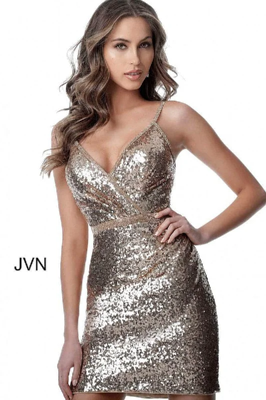 Style Revolution Jovani JVN2091A - Surplice V-Neck Sequin Cocktail Dress