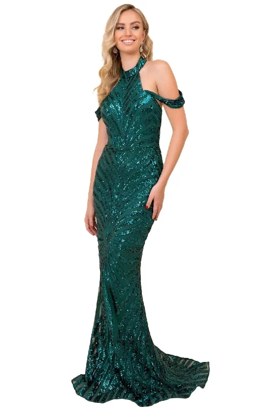 Women's Trendy Apparel Nox Anabel - E377 Sequined High Halter Trumpet Dress