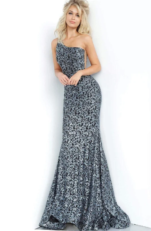 Luxury Women's Clothes Jovani - 3927 Lace One Shoulder Modest Prom Trumpet Dress